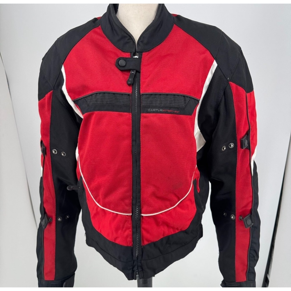 Castle Streetwear Motorcycle Racing Jacket MENS Red Black White Zip Padded L